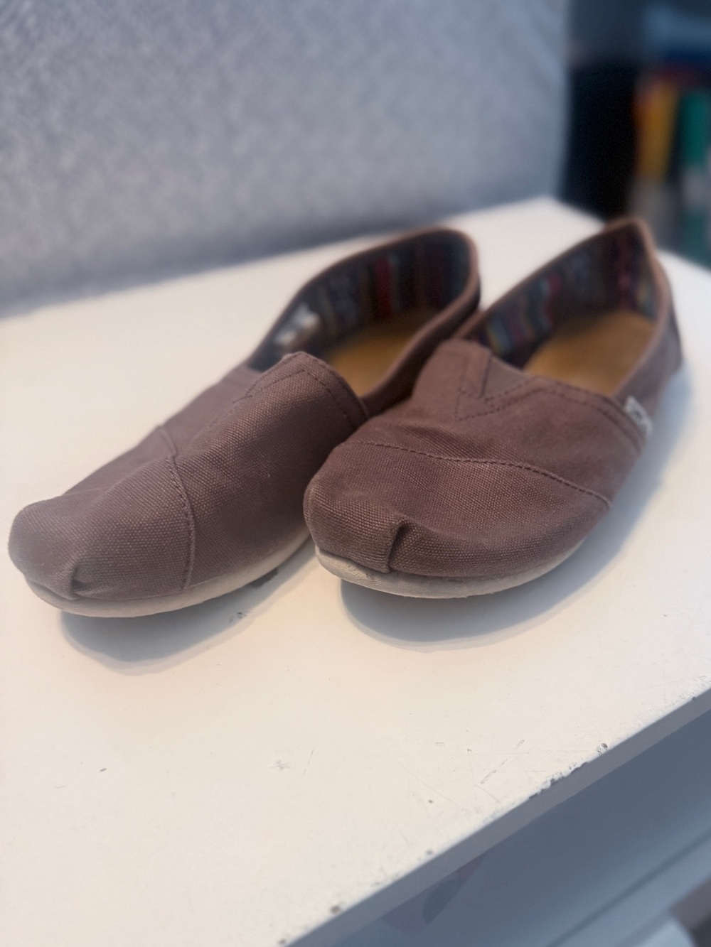 TOMS Women's Size 9 Classic Alpargata Slip-On Shoes | Taupe Brown Canvas Flats